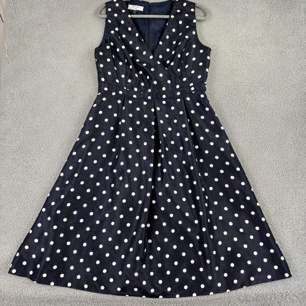 Kasper Polka Dot Rockabilly Dress Sz 10 Pin Up 50s Retro Nautical Flare Satin